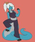  anthro clothed clothing dragon female hair horn looking_at_viewer smile solo standing thickick 