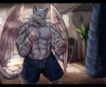  2017 abs anthro biceps canine clothed clothing fd-caro feline fur hi_res leopard male mammal muscular muscular_male pecs shorts topless wings 