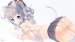  animal_ears artist_name ass beret black_skirt blue_eyes blush cat_ears cat_tail dated garter_straps hat highres kantai_collection kashima_(kantai_collection) long_hair natsumiya_yuzu open_mouth pleated_skirt shirt short_sleeves silver_hair skirt smile solo tail thighhighs two_side_up white_legwear white_shirt 