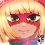  arms_(game) bangs beanie blonde_hair chinese_clothes green_eyes hat looking_at_viewer mask min_min_(arms) short_hair smile solo 