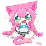  artist_request cat cat_busters furry green_eyes long_hair milk open_mouth pink_hair 