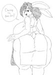  2017 anthro big_breasts big_butt breasts butt clothing cuddlesong_(artist) dialogue digital_media_(artwork) english_text female hair huge_breasts huge_butt invalid_tag lagomorph looking_at_viewer looking_back mammal open_mouth pudding_(plaga) rabbit side_boob simple_background solo talking_to_viewer text thick_thighs voluptuous white_background wide_hips 
