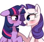  2017 blue_eyes blush duo equine eye_contact eyelashes feathered_wings feathers female feral floppy_ears friendship_is_magic hair hooves horn long_hair mammal momomistress multicolored_hair my_little_pony open_mouth open_smile purple_eyes purple_feathers purple_hair rarity_(mlp) simple_background smile twilight_sparkle_(mlp) unicorn white_background winged_unicorn wings 