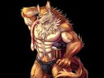  2017 abs anthro biceps canine clothed clothing digital_media_(artwork) eyes_closed fd-caro fur hi_res male mammal muscular muscular_male pecs puzzle_&amp;_dragons set_(p&amp;d) solo video_games 