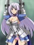  annelotte armor arms_up blue_eyes blush breasts cleavage female gradient gradient_background long_hair panties purple_hair queen&#039;s_blade queen&#039;s_blade_rebellion queen's_blade queen's_blade_rebellion solo standing tiara toku_(tokuhp) underwear 