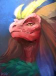  2016 ambiguous_gender bird_wyvern capcom digital_media_(artwork) feathers gasmask_(artist) great_maccao looking_at_viewer monster_hunter red_scales scales scalie solo video_games 