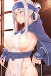  areola erect_nipples fundoshi kamoi_(kancolle) kantai_collection no_bra osterei pubic_hair see_through signed undressing wet_clothes 