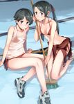  :o bad_id bad_pixiv_id bikini black_hair blue_eyes breasts broom empty_pool kantai_collection kneeling long_hair looking_at_viewer makio_(makiomeigenbot) mikuma_(kantai_collection) mogami_(kantai_collection) multiple_girls navel no_socks open_mouth red_bikini see-through shirt shoes short_hair sitting small_breasts smile sneakers swimsuit twintails wet wet_clothes wet_shirt 