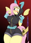  ! 2017 4_fingers anthro ass_slap belt big_breasts blush breasts clothed clothing digital_media_(artwork) discord_(mlp) equine eyelashes eyewear female floating_wings fluttershy_(mlp) friendship_is_magic gloves goggles gradient_background hair hi_res horse jrvanesbroek mammal my_little_pony nipple_bulge paws pegasus pink_hair pony portal simple_background slap smack solo spanking standing teeth thick_thighs tight_clothing wide_hips wings 