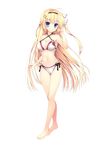  bangs bare_shoulders barefoot bikini blonde_hair blue_eyes braid breasts cleavage collarbone eyebrows_visible_through_hair full_body hairband haruoto_alice_gram highres kuonji_kazuha_(harugura) large_breasts long_hair mitha navel official_art side-tie_bikini solo standing swimsuit thigh_gap transparent_background very_long_hair 