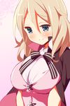  9law alternate_costume aoyama_blue_mountain blonde_hair blue_eyes blush bow breasts cape cosplay gochuumon_wa_usagi_desu_ka? large_breasts phantom_thief_lapin phantom_thief_lapin_(cosplay) smile upper_body 