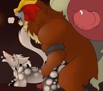  anal anal_penetration animal_genitalia anthro balls butt digital_media_(artwork) entei erection feral fish-ears fur hair hybrid legendary_pok&eacute;mon male male/male mammal nintendo open_mouth penetration penis pok&eacute;mon red_eyes satsu sergal sex simple_background video_games white_fur 