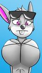  2017 anthro big_breasts bikini breasts cleavage clothed clothing creatiffy eyewear female huge_breasts lagomorph mammal rabbit solo sunglasses swimsuit under_boob 