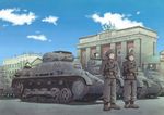  brandenburg_gate building caterpillar_tracks cloud day earasensha ground_vehicle military military_vehicle motor_vehicle multiple_boys nazi_flag panzerkampfwagen_i real_life sky tank 