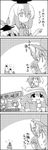  4koma animal_ears bag bow bunny_ears check_translation cirno comic commentary_request dango ear_clip eating food food_stand greyscale hair_bow hat highres holding holding_bag ice ice_wings kamishirasawa_keine letty_whiterock long_hair monochrome multiple_girls on_head partially_translated person_on_head ringo_(touhou) scarf seiran_(touhou) short_hair tani_takeshi touhou translation_request wagashi wings yukkuri_shiteitte_ne 