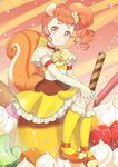  blush cure_custard dress kirakira_precure_a_la_mode long_hair magical_girl orange_eyes orange_hair shy side_ponytail skirt sweets tail 