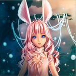  animal_ears blue_eyes bunny_ears curly_hair elin_(tera) forest long_hair nature outdoors pink_hair shirt sleeveless sleeveless_shirt solo tera_online tree tree_branch upper_body white_shirt 