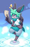  2016 android anthro bit_(crankyconstruct) clothed clothing crankyconstruct envelope lagomorph machine male mammal open_mouth open_smile pink_eyes pointing rabbit raised_leg robot smile solo standing 