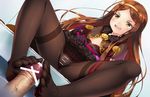  1girl :d anus bar_censor black_legwear black_skirt blue_background blush bow brown_hair censored chacha_(fate/grand_order) commentary_request dutch_angle erection fate/grand_order fate_(series) feet femdom flat_chest footjob foreshortening fur_collar fur_trim gloves hairband kasaran lifted_by_self long_hair nipples no_bra no_panties open_mouth pantyhose penis pink_bow purple_gloves pussy sash see-through short_sleeves simple_background sitting skirt skirt_lift smile solo_focus spread_legs thigh_strap thighband_pantyhose toes upskirt v-shaped_eyebrows veins veiny_penis yellow_eyes yellow_hairband 