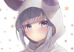  animal_hood blush emilia_(re:zero) eyebrows_visible_through_hair grey_hair hood hood_up looking_at_viewer motokonut portrait purple_eyes re:zero_kara_hajimeru_isekai_seikatsu sidelocks simple_background solo star white_background 