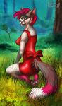  anthro cat clothing digital_media_(artwork) dress feline female forest fuzzymaro mammal meadow pose tree 