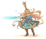  armor blonde_hair blue_eyes charlotta_fenia crown dress gauntlets gloves granblue_fantasy greaves harvin highres long_hair pointy_ears puffy_sleeves shimazaki1152 short_sleeves simple_background solo sword very_long_hair weapon white_background 