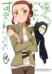  1girl :&lt; belt black_hair blush brown_eyes brown_hair can't_be_this_cute cloak commentary crossover epic hood hooded_cloak jedi kousaka_kirino kousaka_kyousuke kylo_ren looking_at_viewer oekaki ore_no_imouto_ga_konna_ni_kawaii_wake_ga_nai parody rey_(star_wars) scar science_fiction serious signature sith sketch spoilers star_wars star_wars:_the_last_jedi style_parody sweatdrop torn_clothes translation_request uniform vest yellow_eyes yestherdey 