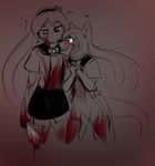  2017 anthro blood blush clothed clothing daisy_may_(scarletseed) dead_inside duo female flat_chested gore lagomorph legwear long_ears mammal open_mouth psychopath pussy pyravia_(pyravia) rabbit scarletseed school_uniform simple_background skirt smile teeth undressing uniform young 