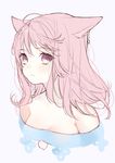  animal_ears bare_shoulders breasts cleavage closed_mouth copyright_request earrings expressionless grey_background jewelry manyako_(mohumohu) medium_breasts medium_hair pink_eyes pink_hair simple_background sketch solo upper_body 