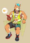  2017 anthro biceps canine clothing dog fur male mammal muscular muscular_male nipples pecs shirt shorts silentheaven simple_background solo tank_top 