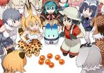  :d alpaca_suri_(kemono_friends) animal_ears aqua_hair backpack bag bare_shoulders black_eyes black_gloves black_hair blonde_hair blue_eyes cat_ears common_raccoon_(kemono_friends) detached_sleeves dragon_ball dragon_ball_(object) elbow_gloves eurasian_eagle_owl_(kemono_friends) fennec_(kemono_friends) fingerless_gloves fur_collar glasses gloves go_robots green_eyes grey_hair grey_legwear grey_wolf_(kemono_friends) hair_between_eyes hair_over_one_eye hands_in_pockets hat hat_feather helmet high-waist_skirt highres hood jaguar_(kemono_friends) jaguar_ears jaguar_print japanese_crested_ibis_(kemono_friends) kaban_(kemono_friends) kemono_friends kneeling lion_(kemono_friends) long_hair long_sleeves lucky_beast_(kemono_friends) margay_(kemono_friends) multicolored_hair multiple_girls necktie northern_white-faced_owl_(kemono_friends) open_mouth otter_ears pantyhose pith_helmet pleated_skirt raccoon_ears raccoon_tail red_shirt serval_(kemono_friends) serval_ears serval_print serval_tail shirt short_hair shorts skirt small-clawed_otter_(kemono_friends) smile striped_hoodie sweatdrop tail thighhighs tsuchinoko_(kemono_friends) zettai_ryouiki 