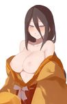  areolae bare_shoulders black_hair blush boruto:_naruto_next_generations breasts collarbone hyuuga_hanabi japanese_clothes kimono large_breasts lavender_eyes looking_at_viewer naruto naruto_(series) nipples off_shoulder simple_background smile solo undressing upper_body yostxxx 