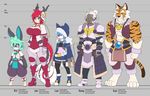  2016 android animal_humanoid anthro antlers armor belt big_breasts bit_(crankyconstruct) breasts cleavage clothed clothing crankyconstruct dragon dragon_humanoid english_text eye_scar facial_scar feline female gao_(crankyconstruct) group hong_(crankyconstruct) hood horn humanoid jun_(crankyconstruct) lagomorph lan_(crankyconstruct) legwear lineup machine male mammal midriff mouse navel rabbit robot rodent scar standing text thigh_highs tiger 