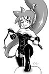  1girl breasts cleavage femdom leather monochrome ponytail shantae wayforward whip 