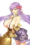  bad_id bad_pixiv_id bare_shoulders blush breasts claws commentary_request fate/extra fate/extra_ccc fate/grand_order fate_(series) fenrir_(fenrir042) hair_ribbon huge_breasts large_breasts long_hair looking_at_viewer open_mouth passion_lip purple_eyes purple_hair red_ribbon ribbon shiny shiny_hair shiny_skin simple_background solo very_long_hair white_background 