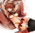  animal_ears antenna_hair armpits arms_behind_head black_legwear black_panties blazblue breasts brown_hair crop_top dual_wielding highleg highleg_panties highres holding large_breasts looking_at_viewer makoto_nanaya microskirt navel nishiide_kengorou open_mouth orange_eyes panties revealing_clothes short_hair sketch skirt solo squirrel_ears squirrel_girl squirrel_tail tail thighhighs tonfa underboob underwear weapon white_background 