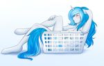  2016 anthro askbubblelee blue_hair breasts bubble_lee_(character) cat-named-fish cutie_mark equine fan_character female freckles hair horn laundry_basket mammal my_little_pony solo unicorn 