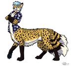  absurd_res bell blue_hair blue_nose blue_pawpads canine cheetah chest_tuft clothed clothing collar eyewear feline fox glasses hair heterochromia hi_res hybrid likeshine male mammal multi_tail neko_ed open_shirt pawpads paws shirt taur tuft 