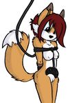  2017 anthro bdsm bondage bound breasts canine controller dipstick_ears dipstick_tail driprat female fox game_controller gloves_(marking) hair hands_behind_back looking_down mammal markings multicolored_tail nipples nude pussy red_hair short_hair simple_background solo white_background 