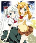  2girls artist_request blonde_hair couple einhart_stratos green_hair heterochromia lyrical_nanoha mahou_shoujo_lyrical_nanoha mahou_shoujo_lyrical_nanoha_vivid multiple_girls school_uniform uniform vivio yuri 