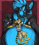  2017 3_toes 4_fingers anthro azureus_(inintendork) barefoot bat beard belly big_belly biped black_fur black_nose blue_eyes blue_fur blue_hair blue_nose blue_tongue brown_fur brown_hair brown_stripes brown_tail cheek_tuft claws clothed clothing digital_media_(artwork) duo facial_hair fangs fatalsyndrome fully_clothed fur goatee hair hi_res larger_male licking lombax male mammal multicolored_fur multicolored_tail neck_tuft nude overweight overweight_male pattern_background pink_background ratchet_and_clank ringed_tail shirt short_hair shorts simple_background size_difference slit_pupils smaller_male striped_clothing striped_fur striped_shirt striped_topwear stripes t-shirt tail_tuft tan_bottomwear tan_clothing tan_shorts toes tongue tongue_out tuft two_tone_fur two_tone_tail vazdrae video_games yellow_fur yellow_tail 
