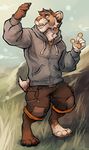  2017 4_toes 5_fingers anthro barefoot biped brown_bottomwear brown_clothing brown_fur brown_hair brown_nose brown_shorts brown_tail brown_tongue cellphone cheek_tuft clothed clothing day digital_media_(artwork) digitigrade eyebrows fek_(character) feline front_view fully_clothed fur garnetto grey_clothing grey_topwear hair hi_res hill holding_object holding_phone hoodie male mammal multicolored_fur multicolored_nose multicolored_tail multicolored_tongue outside phone pink_nose pink_tongue selfie short_tail shorts sky small_tail snout solo standing tan_fur tan_tail teeth toes tongue tongue_out tuft two_tone_nose two_tone_tongue white_fur white_tail 