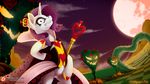  2016 alice_in_wonderland ashley-arctic-fox blue_eyes clothed clothing cloud crown detailed_background equine female feral food friendship_is_magic fruit full_moon grass hair halloween holidays horn insane landscape looking_at_viewer mammal moon my_little_pony outside patreon plant pumpkin purple_hair pussy pussy_juice rarity_(mlp) scepter sky solo tree unicorn 
