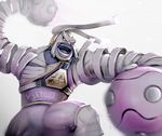  arms_(game) bandages boxing_gloves domino_mask gonzarez male_focus mask master_mummy_(arms) megaton_(arms) monster_boy mummy open_mouth red_eyes solo white_background 
