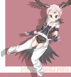  belt black_hair blonde_hair brown_eyes character_name feathered_wings feathers fingerless_gloves gloves kemono_friends lappet-faced_vulture_(kemono_friends) multicolored_hair pink_hair purple_hair short_hair solo tatsuno_newo vest wings 