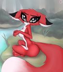  anthro anthrofied big_breasts breasts butt canine convinient_censorship cute disney female fox fox_and_the_hound fur hi_res mammal nude outside rear_view side_boob solo spritermx vixey white_fur 