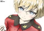  absurdres artist_name blonde_hair blue_eyes blush clenched_hand crying darjeeling dated girls_und_panzer highres looking_at_viewer solo st._gloriana's_military_uniform tearing_up tonan_leopard wavy_mouth white_background 