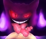  ambiguous_gender anglo drooling gengar glowing glowing_eyes human interspecies licking long_tongue male mammal nintendo oral penis pink_tongue pok&eacute;mon pok&eacute;philia purple_body red_eyes saliva sex slobber tongue tongue_out tongue_wrap tonguejob video_games 