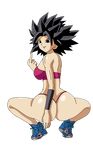  1girl ass black_hair caulifla dragon_ball_super grin middle_finger nicki_minaj solo thong 