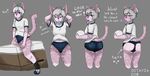  2017 anthro big_butt bloomers blush breasts butt cat clothed clothing digital_media_(artwork) feline female fur hair hair_bow hair_ribbon hi_res japan japanese looking_at_viewer mammal multicolored_fur octaviados open_mouth ribbons shirt simple_background smile solo spread_legs spreading standing text underwear white_fur young 